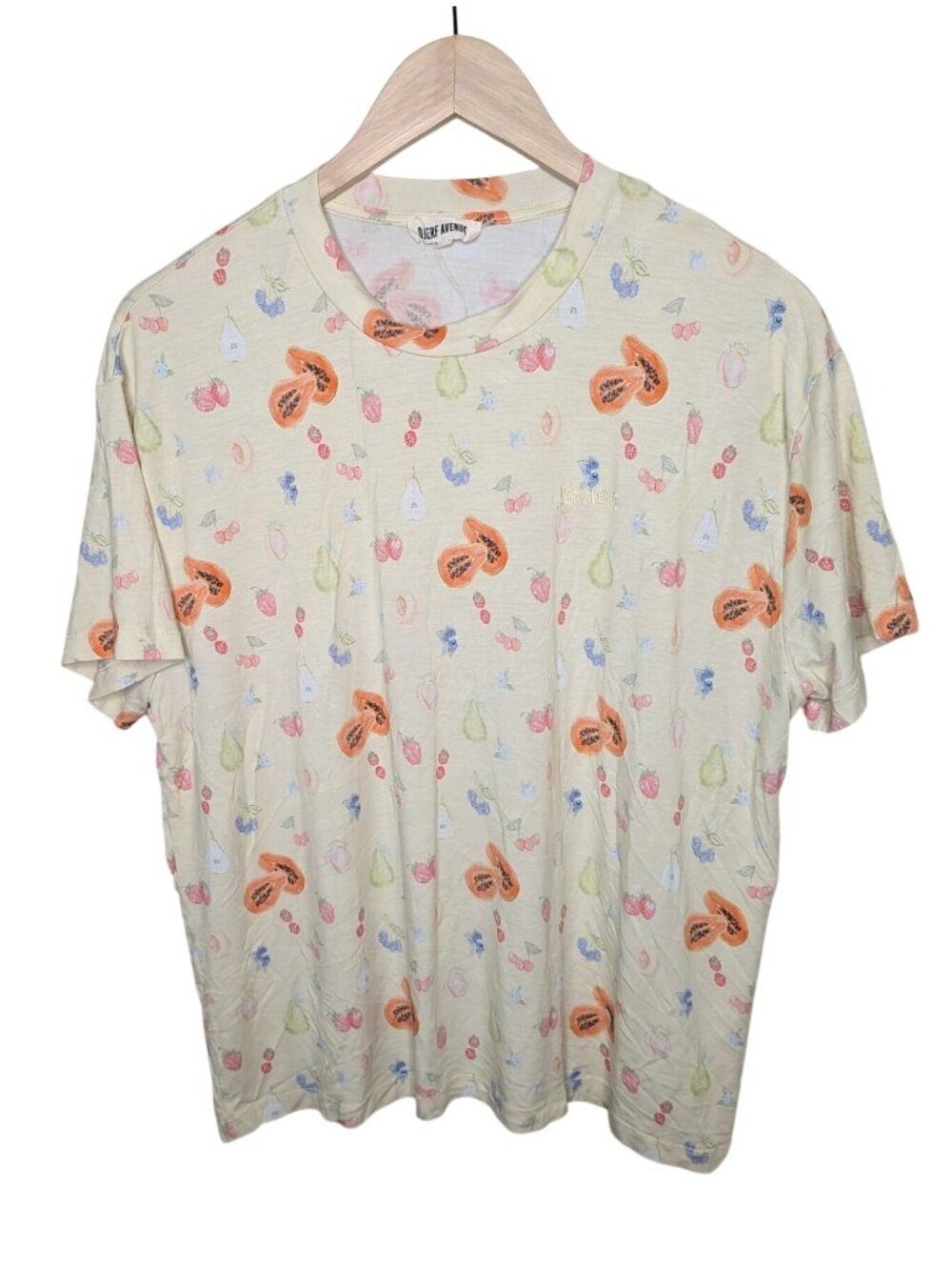 Djerf Avenue Fruit Print Beige Short-Sleeve T-Shirt Size Medium Organic Cotton